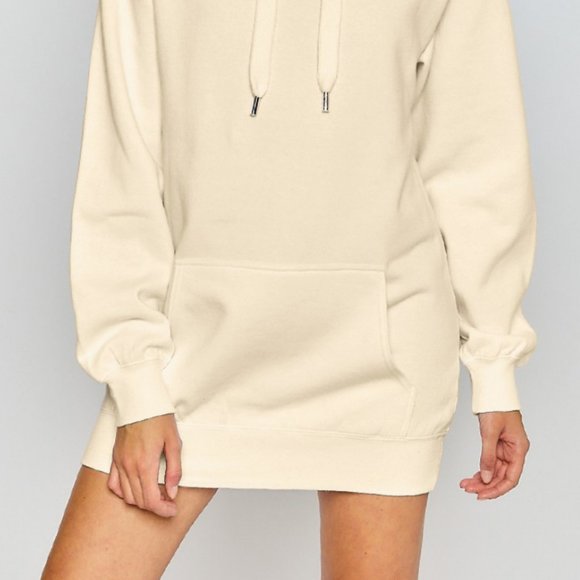 NEW Cream Hoodie Hooded Long Sleeves Ultra SOFT Cozy Long Sweatshirt Tunic Dress - Picture 4 of 8